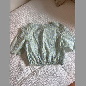 Coco Shop Cinched Crop Top Medium Blue Floral